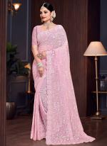 Georgette Lavender Wedding Wear Embroidery Work Saree